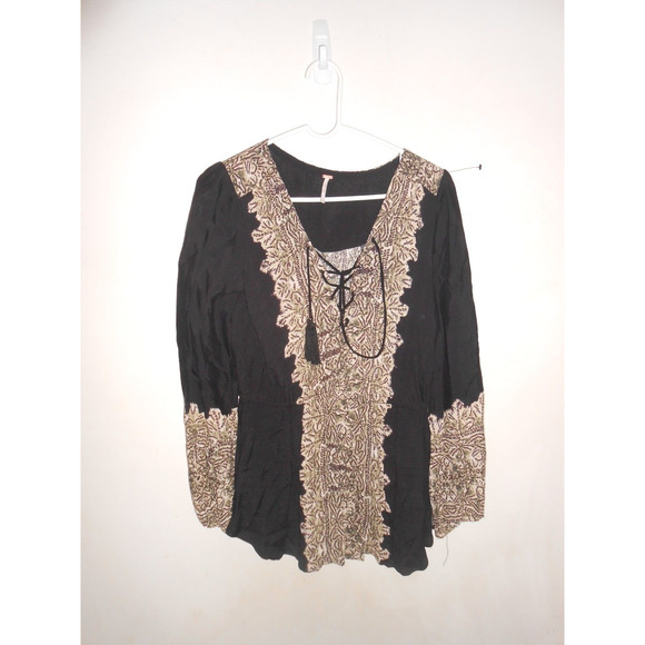 Free People Tops - Free People Blouse Womens S Black Wildest Moments Boho Tunic Peasant Cottagecore